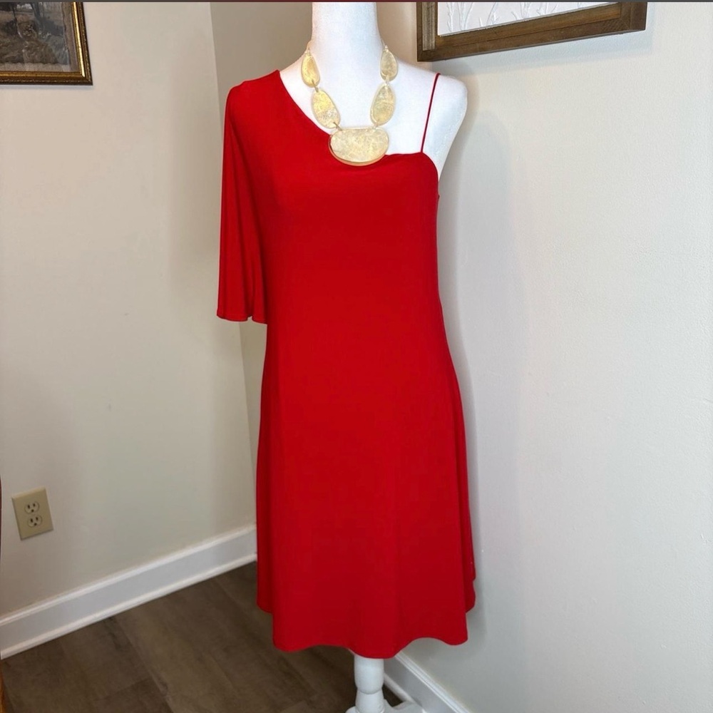 Ralph Lauren Red One-Shoulder Midi Dress